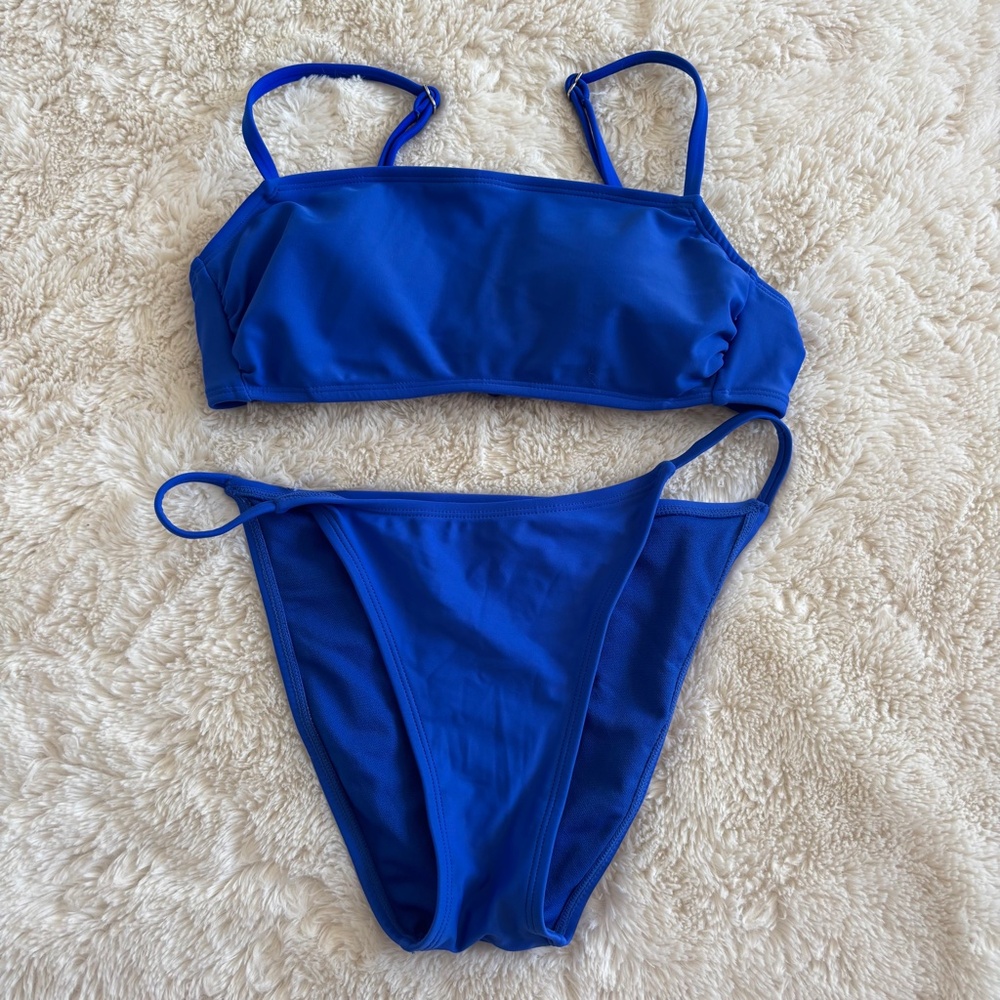 Wild Fable Bikini Set Suit Top Bottom Solid Blue Slip-on Adjustable Women Size S